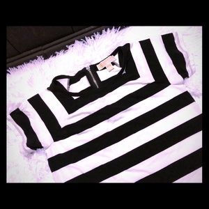 Michael Kors Black and White Striped T-Shirt Dress